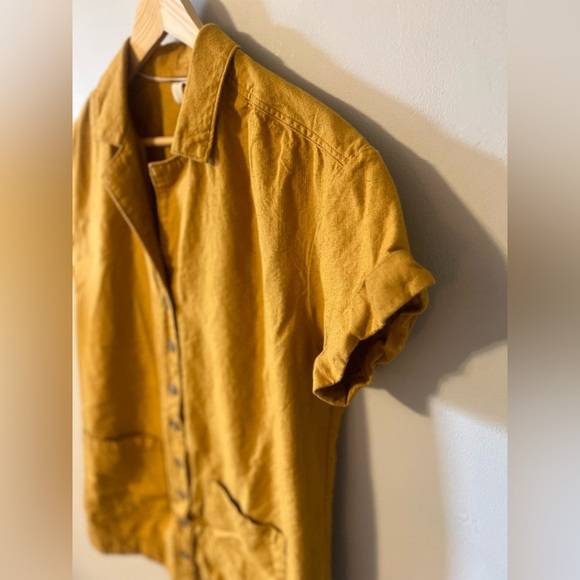 Anthropologie Pilcro Button Down Shirt Dress Pocket Short Sleeve Yellow Small - Picture 7 of 12